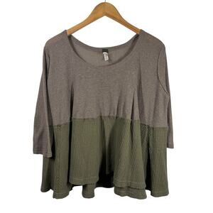 Free People We the Free Top Women XS Brown Green Color Block Boho Waffle Thermal